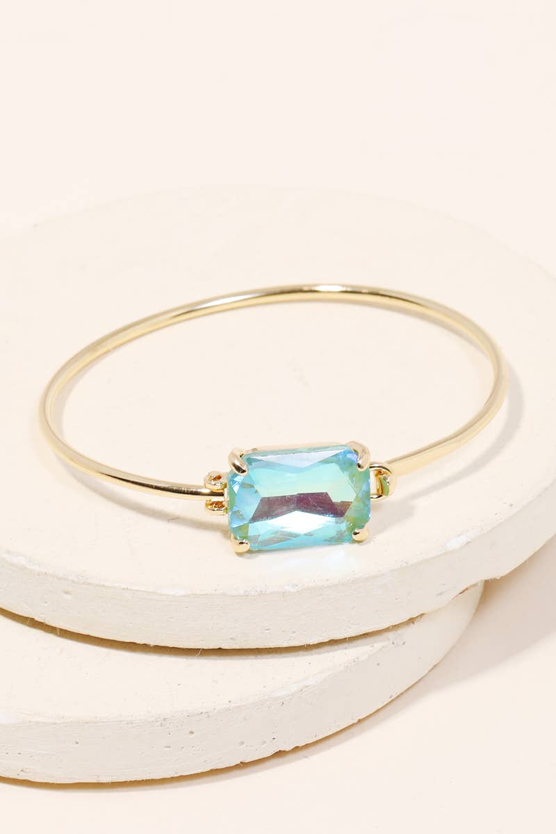 Rectangle Glass Bead Thin Bangle Bracelet-blue