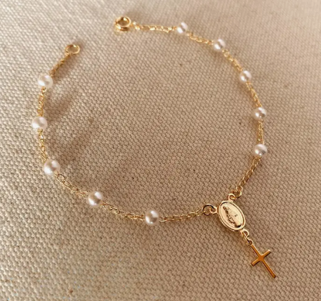 18k Gold Filled Pearl Rosary Bracelet