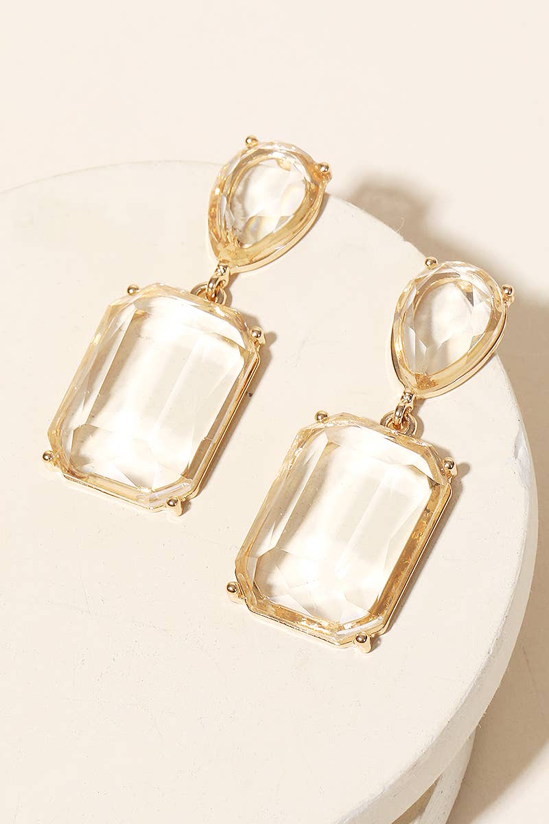 Clear Square Crystal Drop Earrings