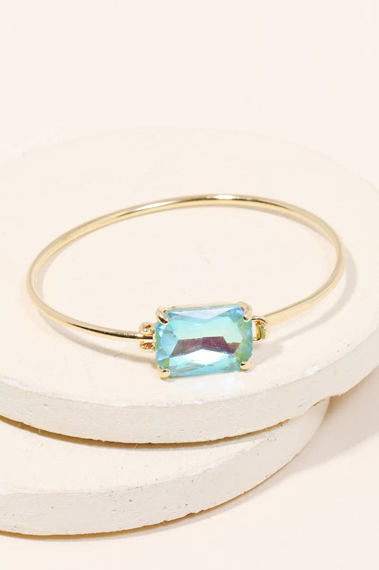 Rectangle Glass Bead Thin Bangle Bracelet-blue