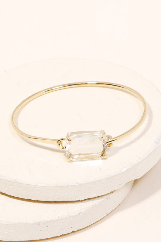 Rectangle Glass Bead Thin Bangle Bracelet-clear