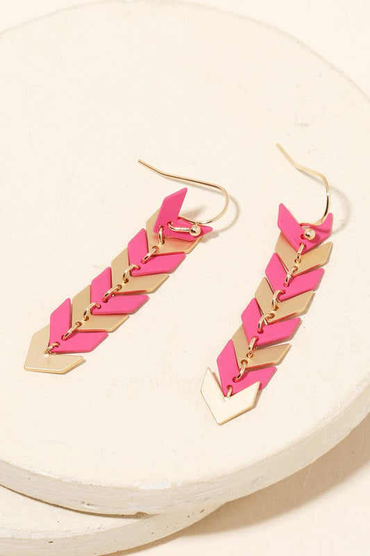 Chevron Dangle Drop Earrings-Pink