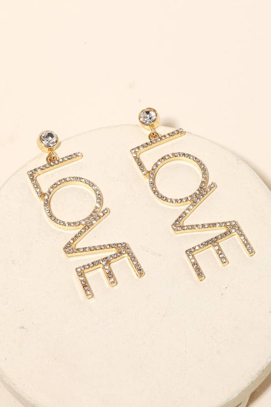 Pave Love Print Earrings-gold