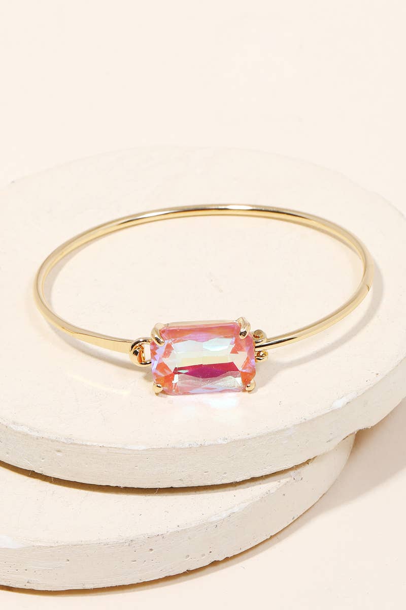 Rectangle Glass Bead Thin Bangle Bracelet-pink
